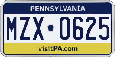 PA license plate MZX0625