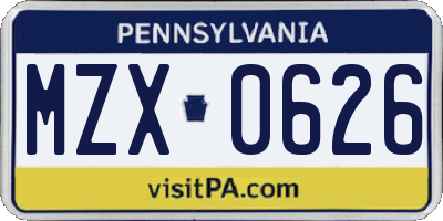 PA license plate MZX0626