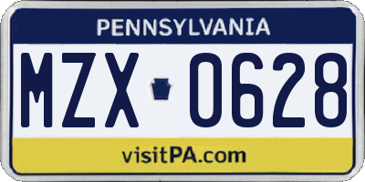 PA license plate MZX0628