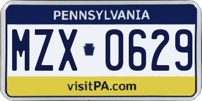 PA license plate MZX0629