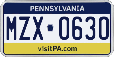 PA license plate MZX0630