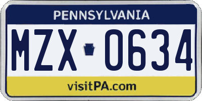 PA license plate MZX0634