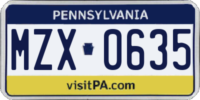 PA license plate MZX0635