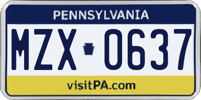 PA license plate MZX0637