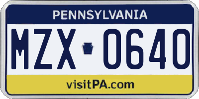 PA license plate MZX0640