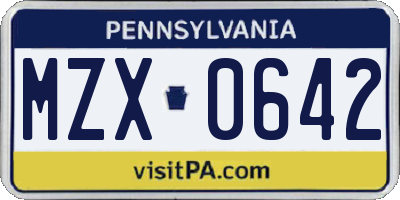 PA license plate MZX0642