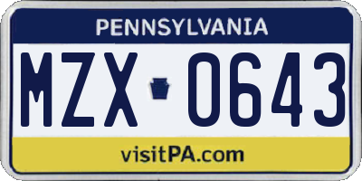 PA license plate MZX0643