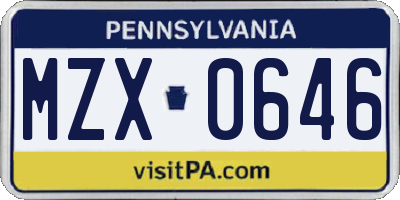 PA license plate MZX0646