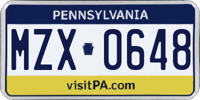 PA license plate MZX0648