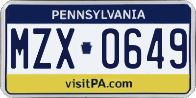 PA license plate MZX0649