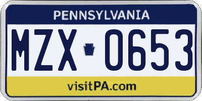 PA license plate MZX0653