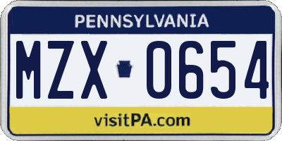 PA license plate MZX0654