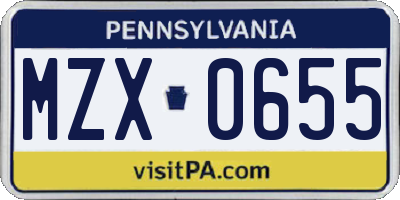 PA license plate MZX0655