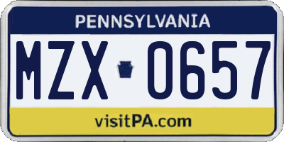 PA license plate MZX0657