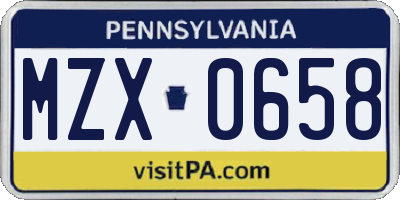 PA license plate MZX0658