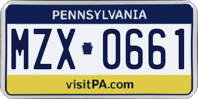 PA license plate MZX0661