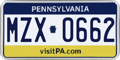 PA license plate MZX0662