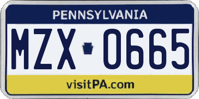 PA license plate MZX0665