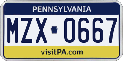 PA license plate MZX0667