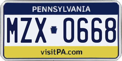 PA license plate MZX0668