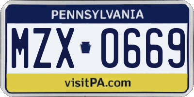 PA license plate MZX0669