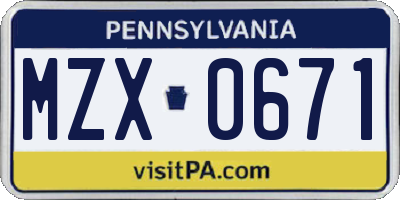 PA license plate MZX0671
