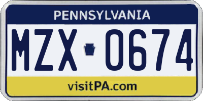 PA license plate MZX0674