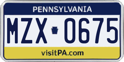 PA license plate MZX0675