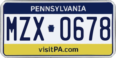 PA license plate MZX0678