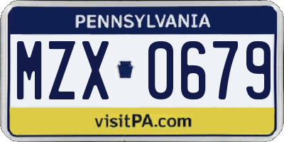 PA license plate MZX0679