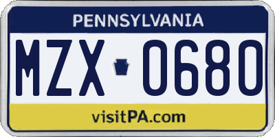 PA license plate MZX0680