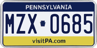 PA license plate MZX0685