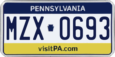 PA license plate MZX0693