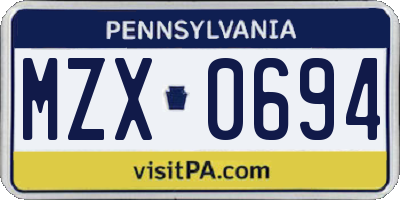 PA license plate MZX0694