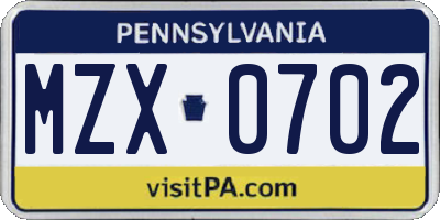 PA license plate MZX0702