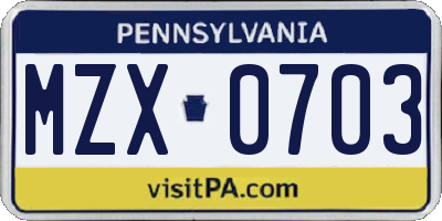 PA license plate MZX0703