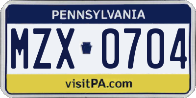 PA license plate MZX0704