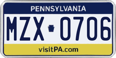 PA license plate MZX0706