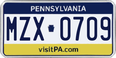 PA license plate MZX0709
