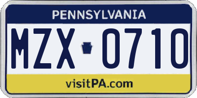 PA license plate MZX0710