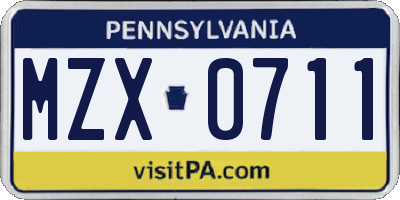 PA license plate MZX0711