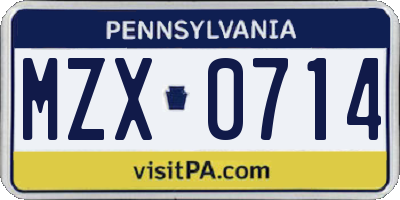 PA license plate MZX0714