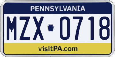 PA license plate MZX0718