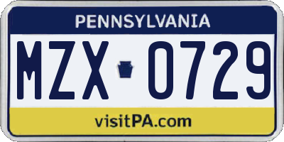 PA license plate MZX0729