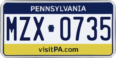 PA license plate MZX0735