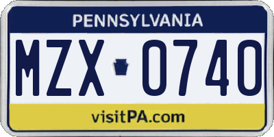 PA license plate MZX0740