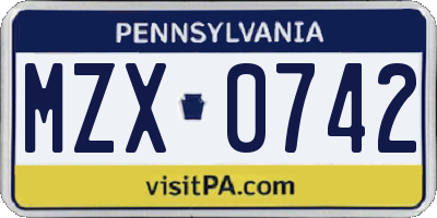 PA license plate MZX0742