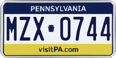 PA license plate MZX0744