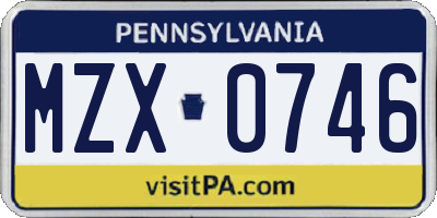 PA license plate MZX0746