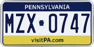 PA license plate MZX0747
